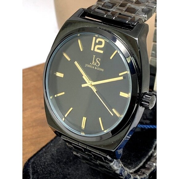 Joshua & Sons Men's Watch JX102BKG Quartz Gold Black Dial Stainless Stee… - Picture 1 of 13